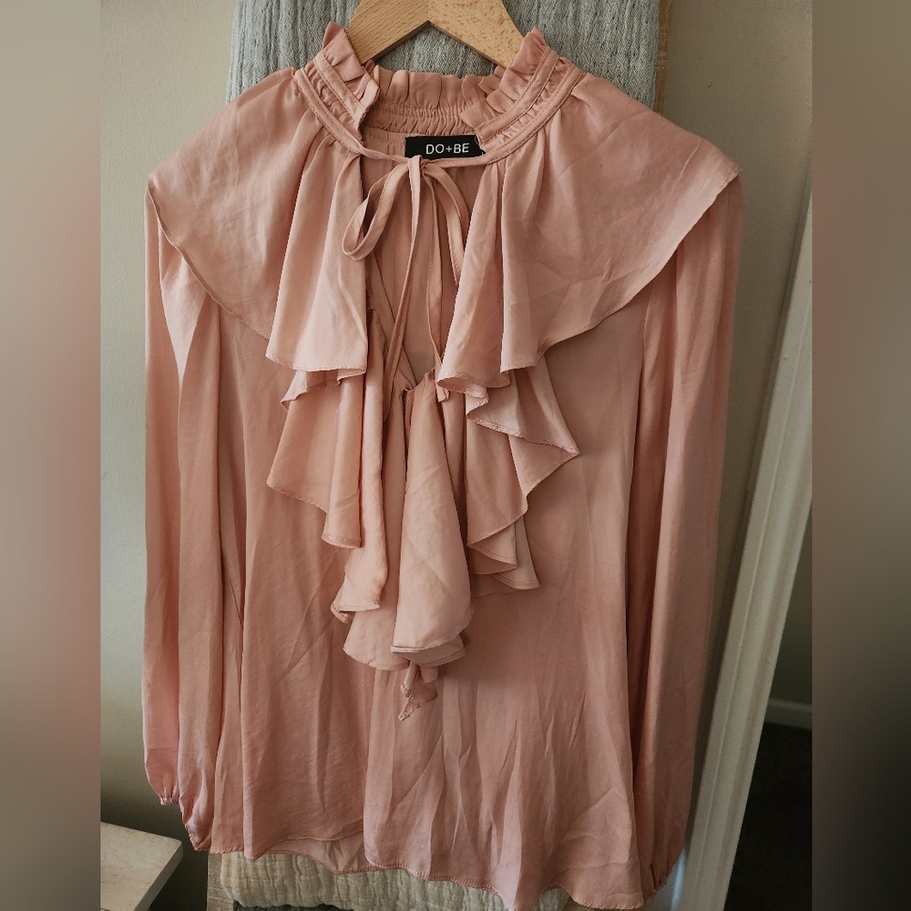 DO+BE Dusty Rose Ruffle Tie-Neck Blouse